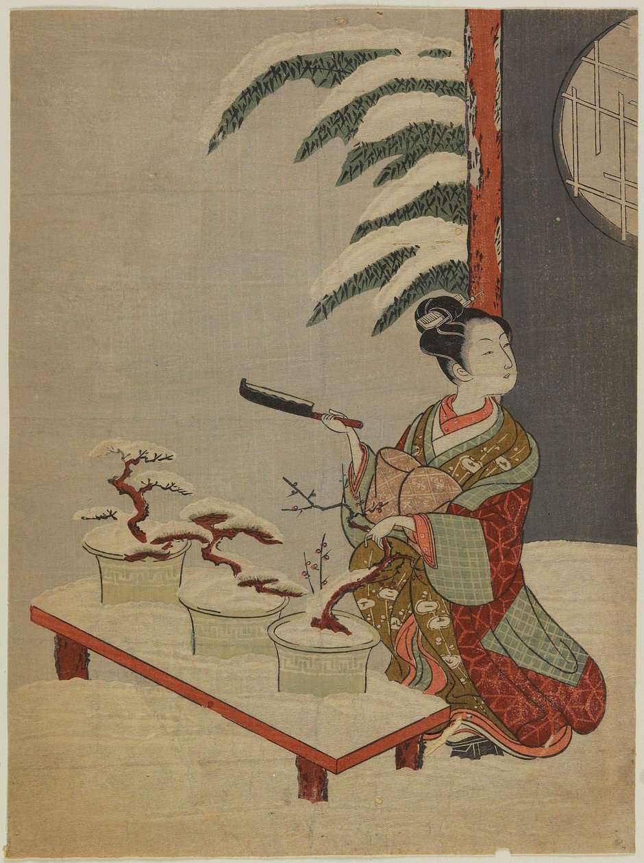 Visuell parodi på Noh-stykket Hachi no ki av Suzuki Harunobu