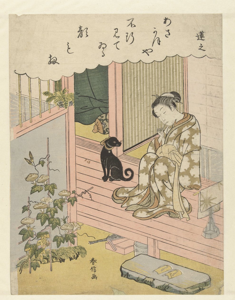 Kvinne ser på bindweed Renshi (tittel på objekt) Fem elegante blekkfarger (serietittel) Furyu goshikizumi (serietittel) av Suzuki Harunobu