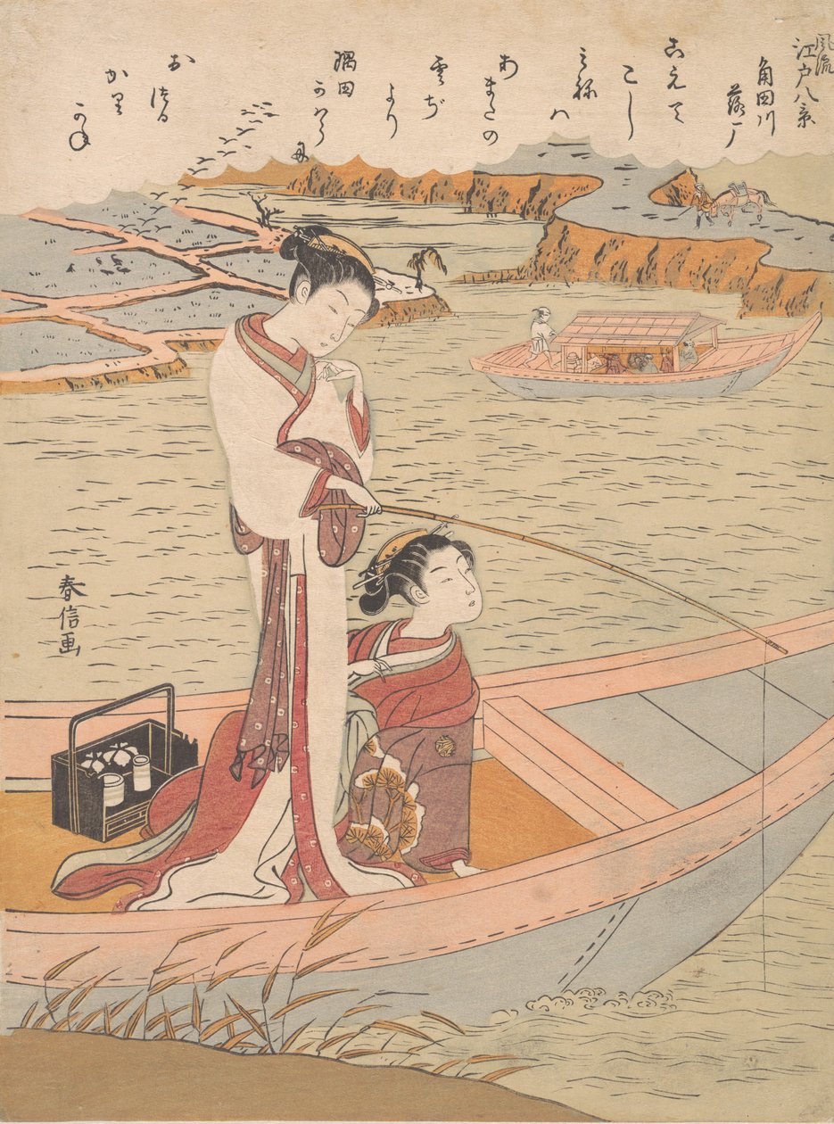 Villgås som flyr nedover Sumida-elven, ca. 1769., ca. 1769. av Suzuki Harunobu