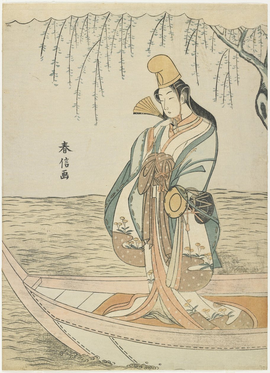 Kvinne i en Asazuma-båt i skikkelse av Shirabyo_shi, ca. 1767 av Suzuki Harunobu