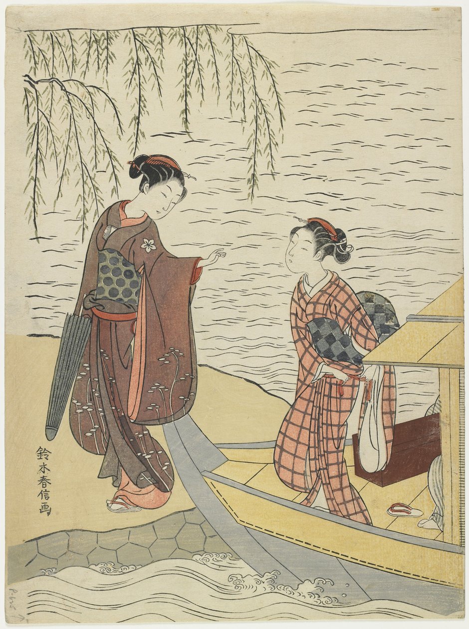 Kvinner som går i land fra en båt, ca. 1767 av Suzuki Harunobu