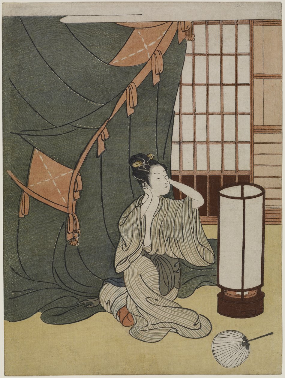 Ung kvinne utenfor et myggnett, etter 1766 av Suzuki Harunobu