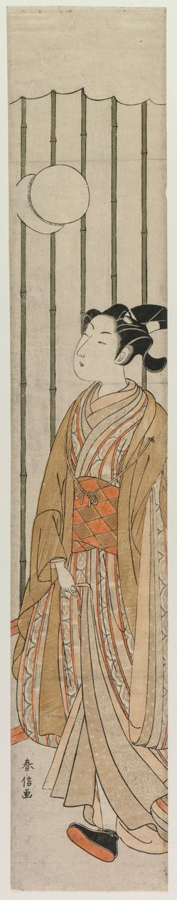 Ung mann som spiller fotball, sent på 1760-tallet. av Suzuki Harunobu