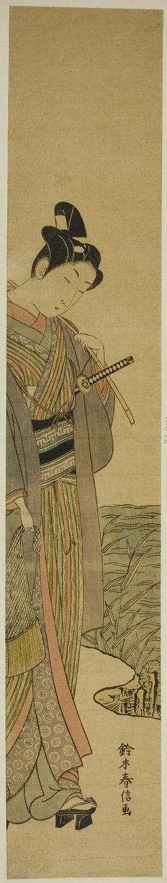 Ung mann med fiskestang og garn av Suzuki Harunobu