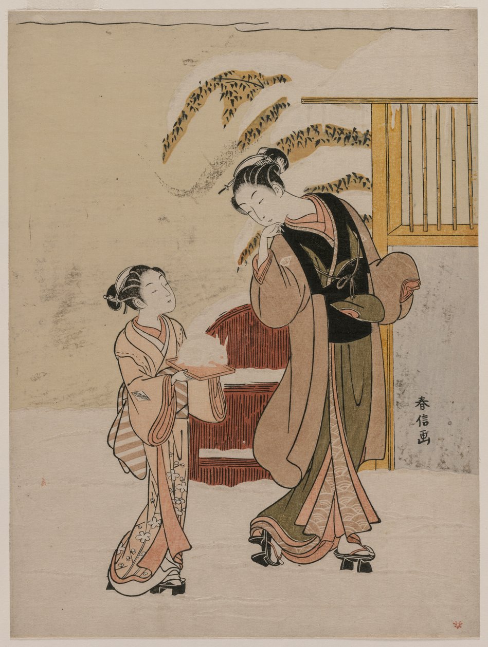 Ung kvinne som beundrer en snøkanin, sent på 1760-tallet. av Suzuki Harunobu