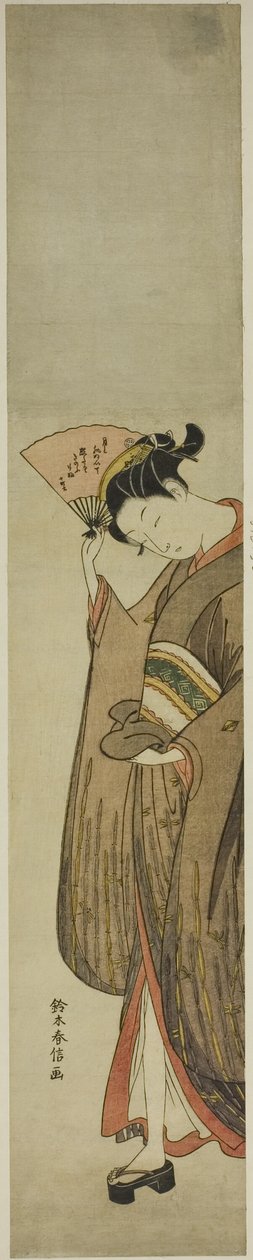Ung kvinne som holder en vifte av Suzuki Harunobu
