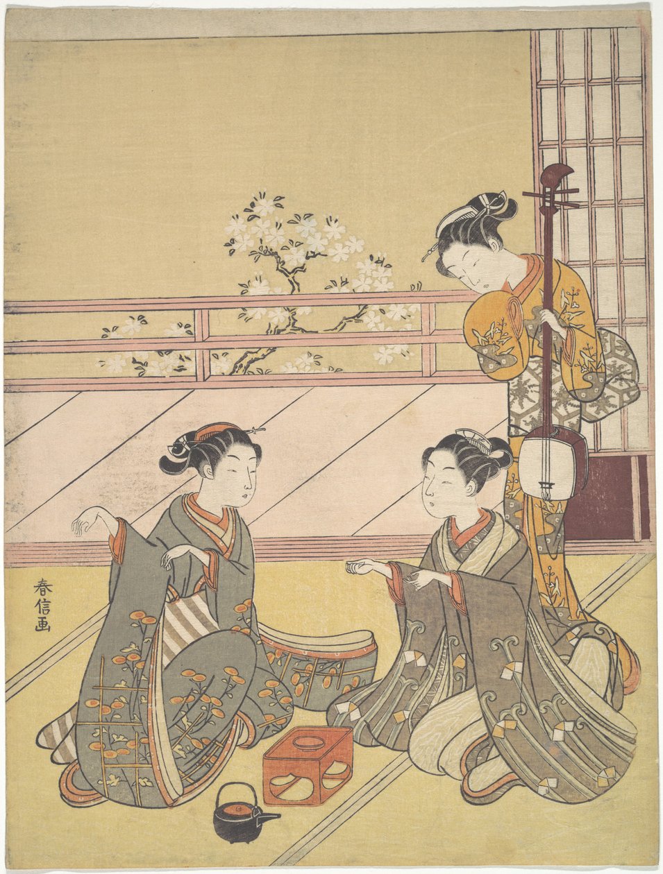 Unge kvinner som spiller kitsune-ken (revespill) av Suzuki Harunobu