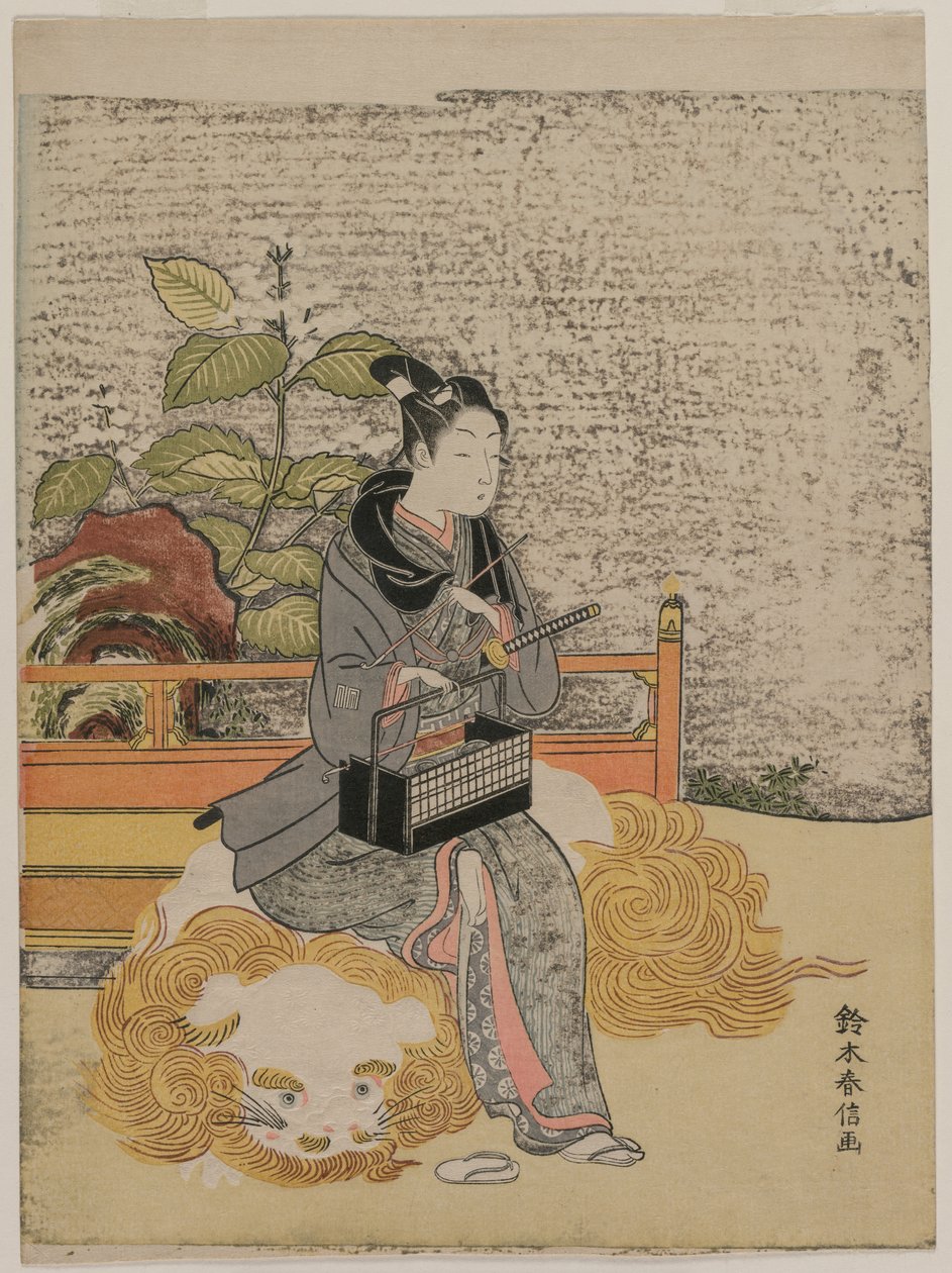 Ungdom som representerer Monju, visdommens gud på en løve, ca. 1767. av Suzuki Harunobu