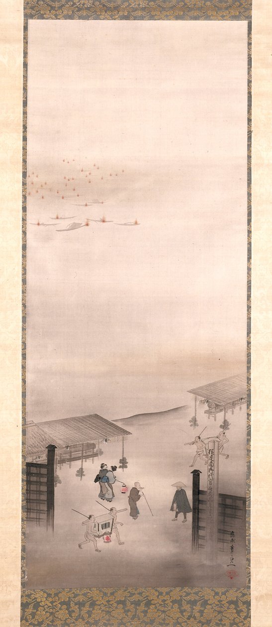 Yoshiwara And Shinagawa (blekk, farge og gull på silke) av Suzuki Kiitsu