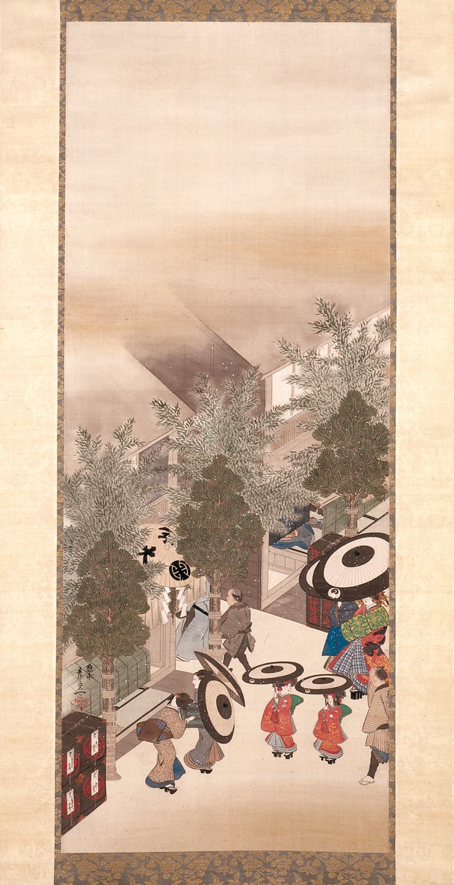 Yoshiwara And Shinagawa (blekk, farge og gull på silke) av Suzuki Kiitsu