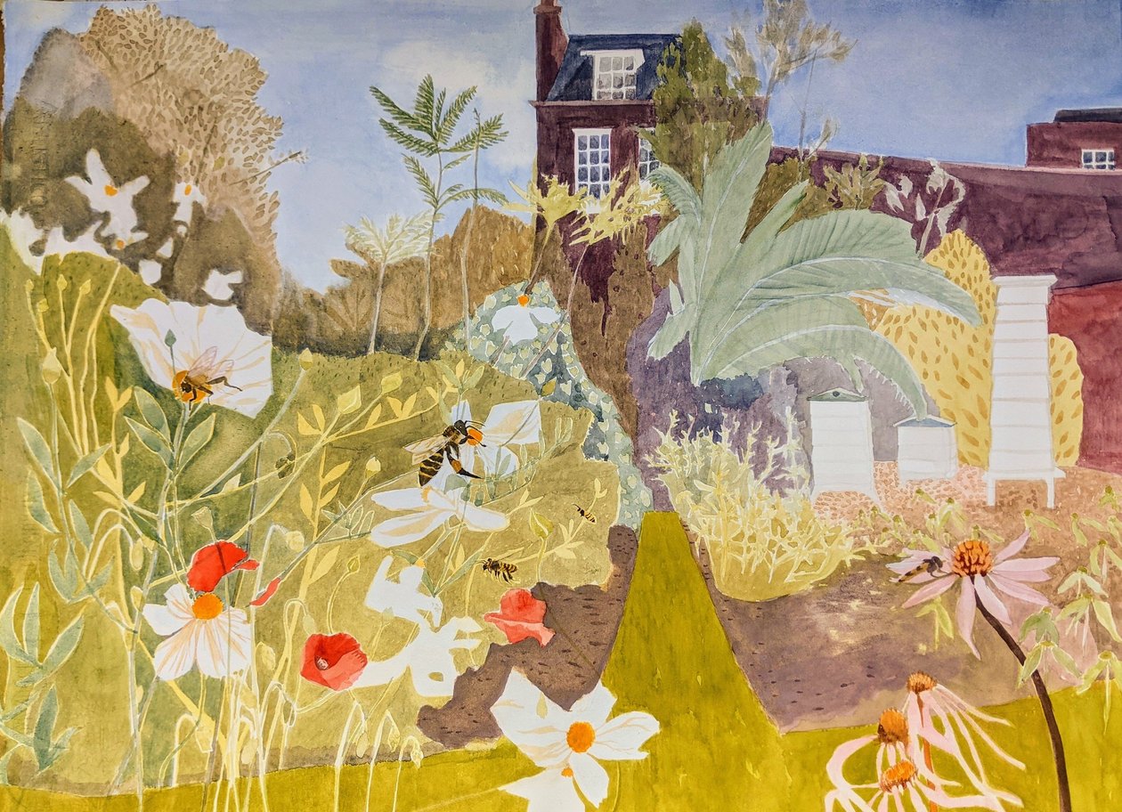 Bier elsker blomster, blomster elsker bier, 2021 (akvarell på papir) av Suzy Fasht