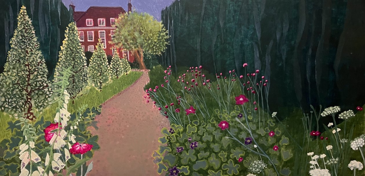 Fenton House Garden, 2025 (eggetempera på trepanel) av Suzy Fasht