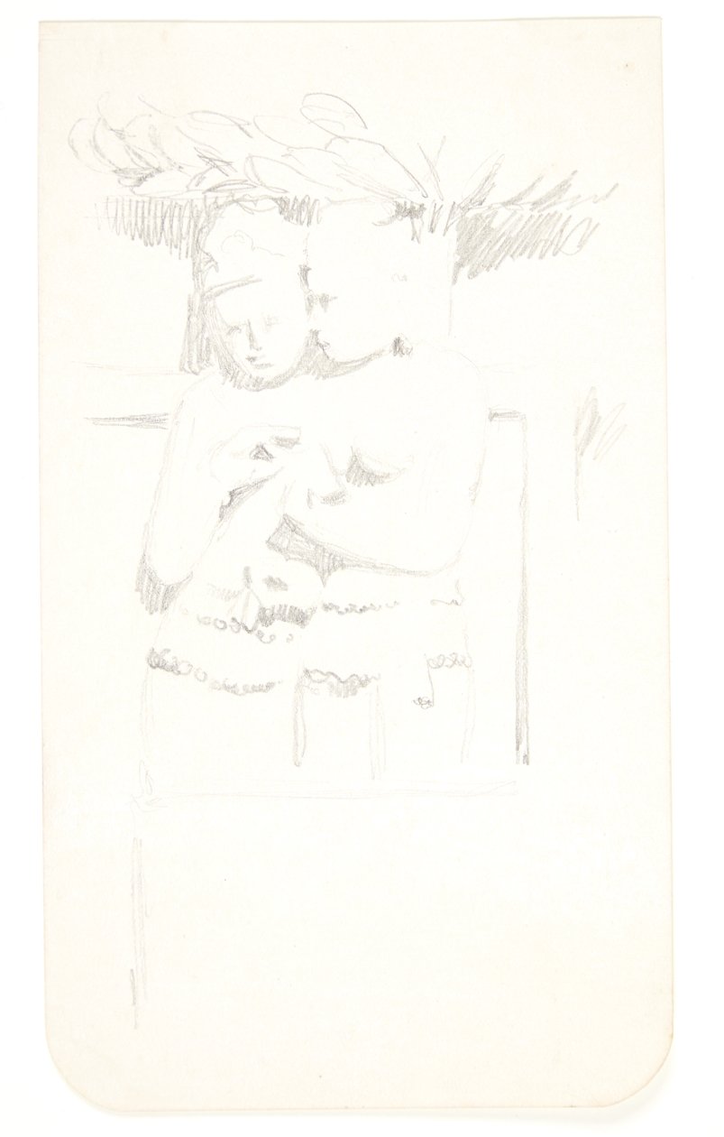 Gruppe med to figurer. Studieark etter relieffer i Borobudur, Java. av Svend Rathsack