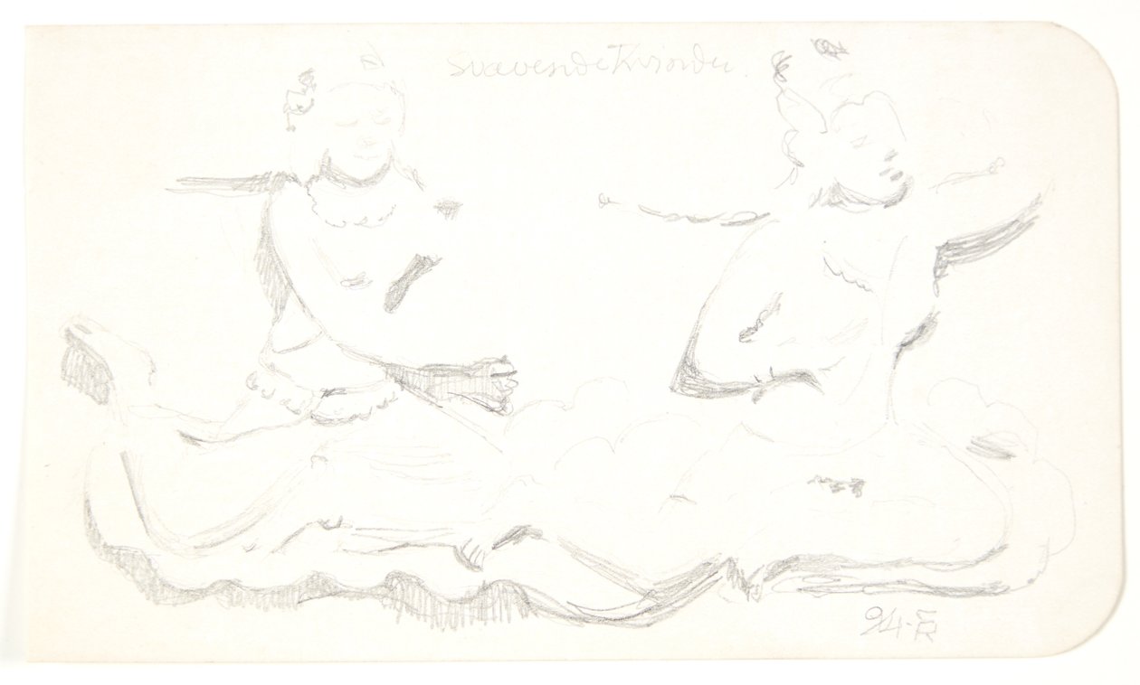 "Flytende kvinner". Studieark etter relieffer i Borobudur, Java. av Svend Rathsack