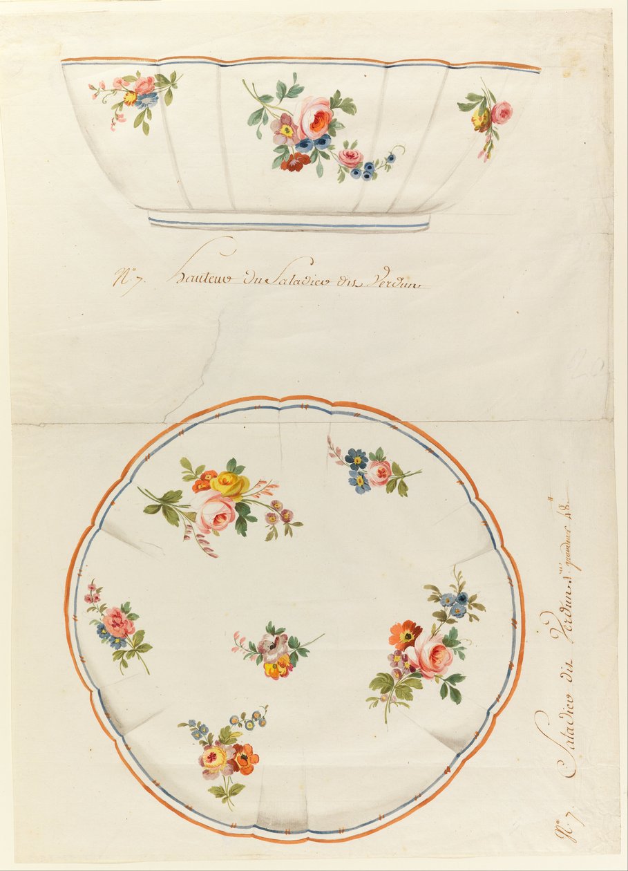Design for en malt porselenskallert salatskål, for Sèvres porselensfabrikk av Sèvres Porcelain Manufactory
