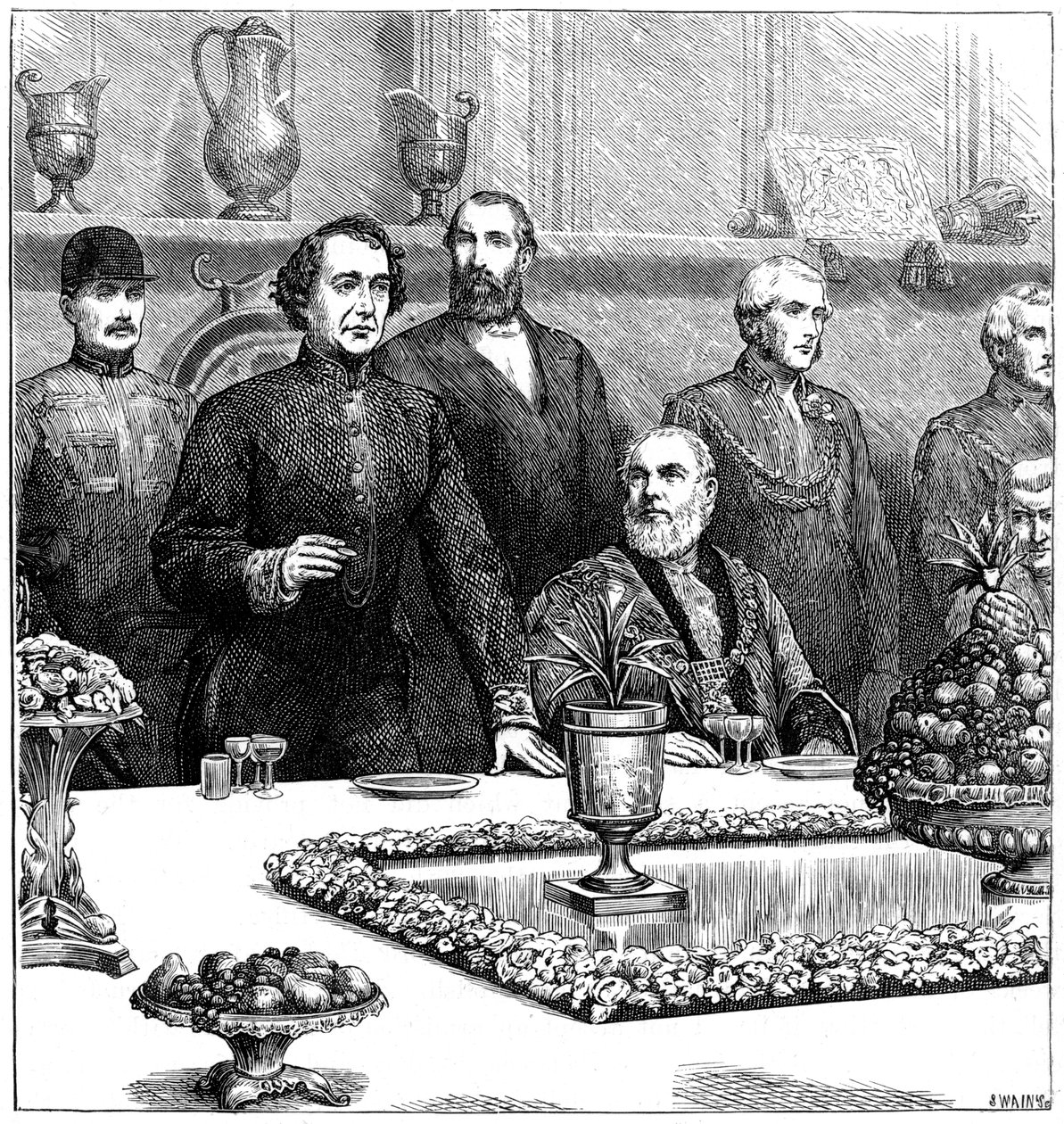 Lord Beaconsfield på en bankett i Guildhall, sent på 1800-tallet, 1900 av Swain