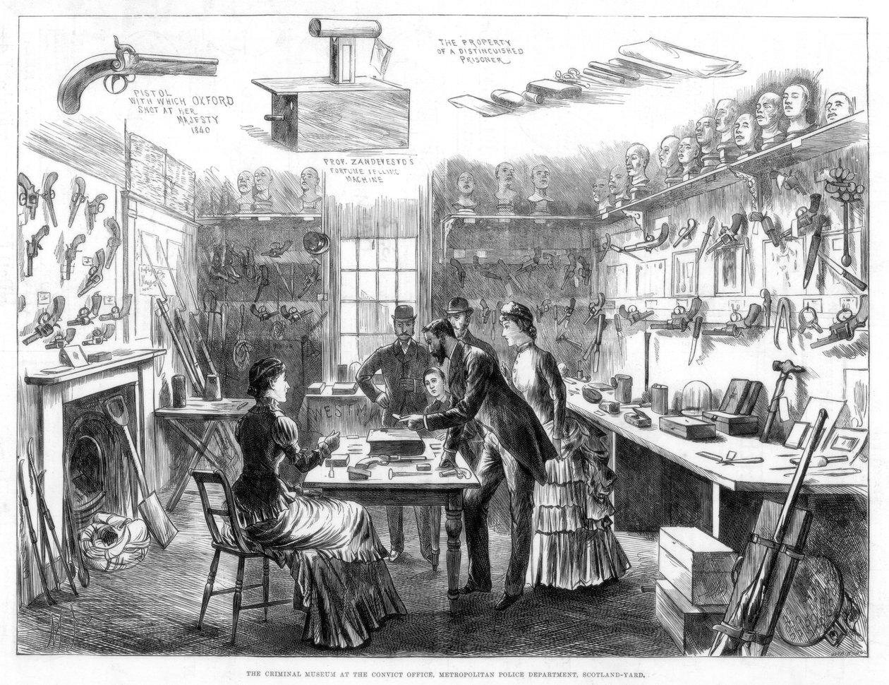 The Criminal Museum ved Convict Office, Metropolitan Police Department, London, 1883. av Swain
