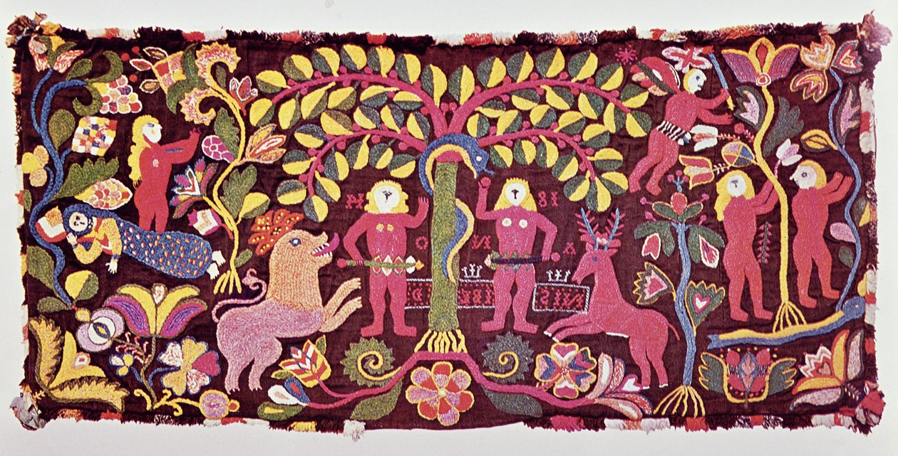Vognputetrekk som viser menneskets fall, Evas skapelse og utdrivelsen av paradiset, fra Akarp, Skåne, Sverige, ca. 1814 (tekstil) av Swedish School