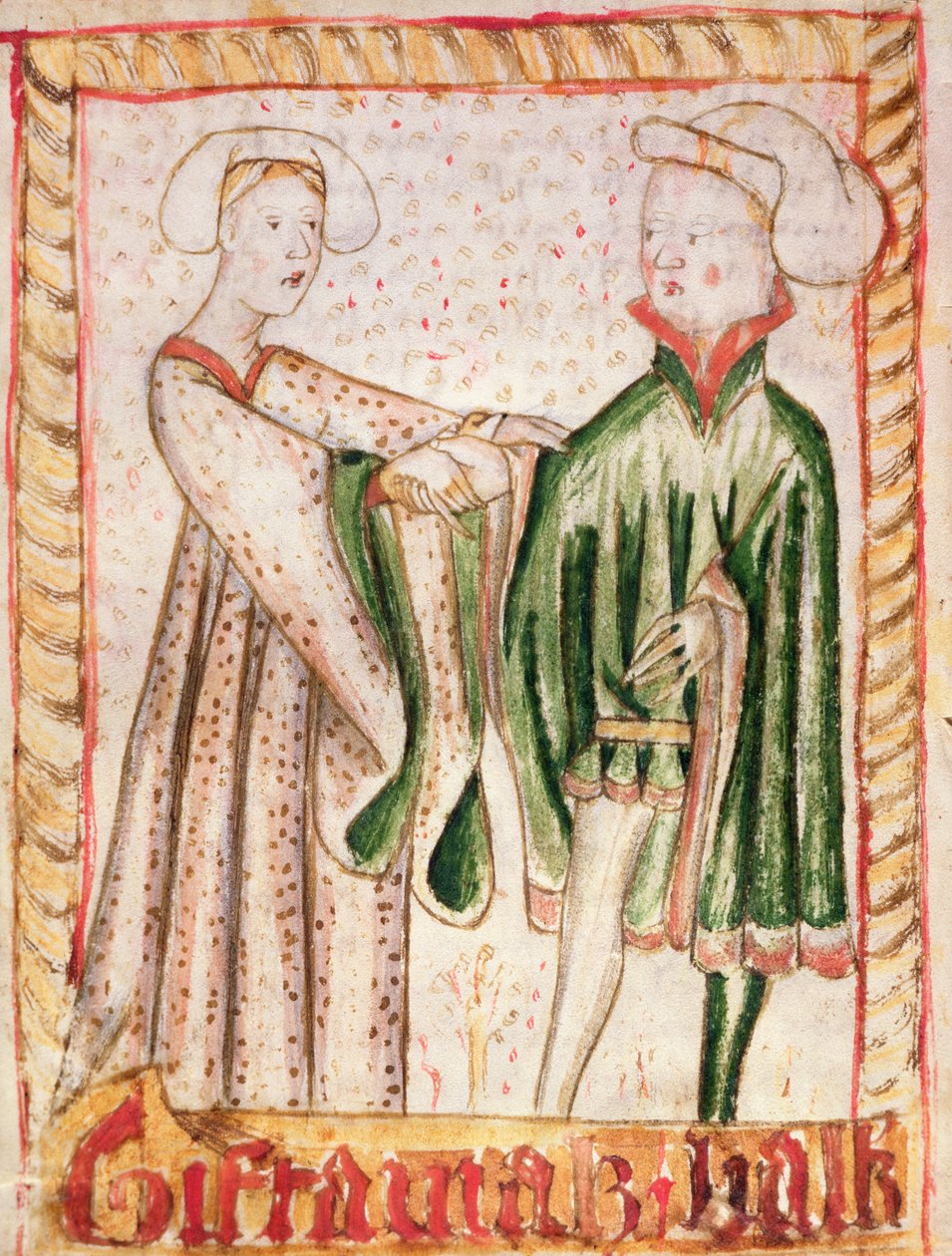 Et ekteskap, fra Magnus Erikssons (1319-64) nasjonale lovkoder ca. 1450 av Swedish School