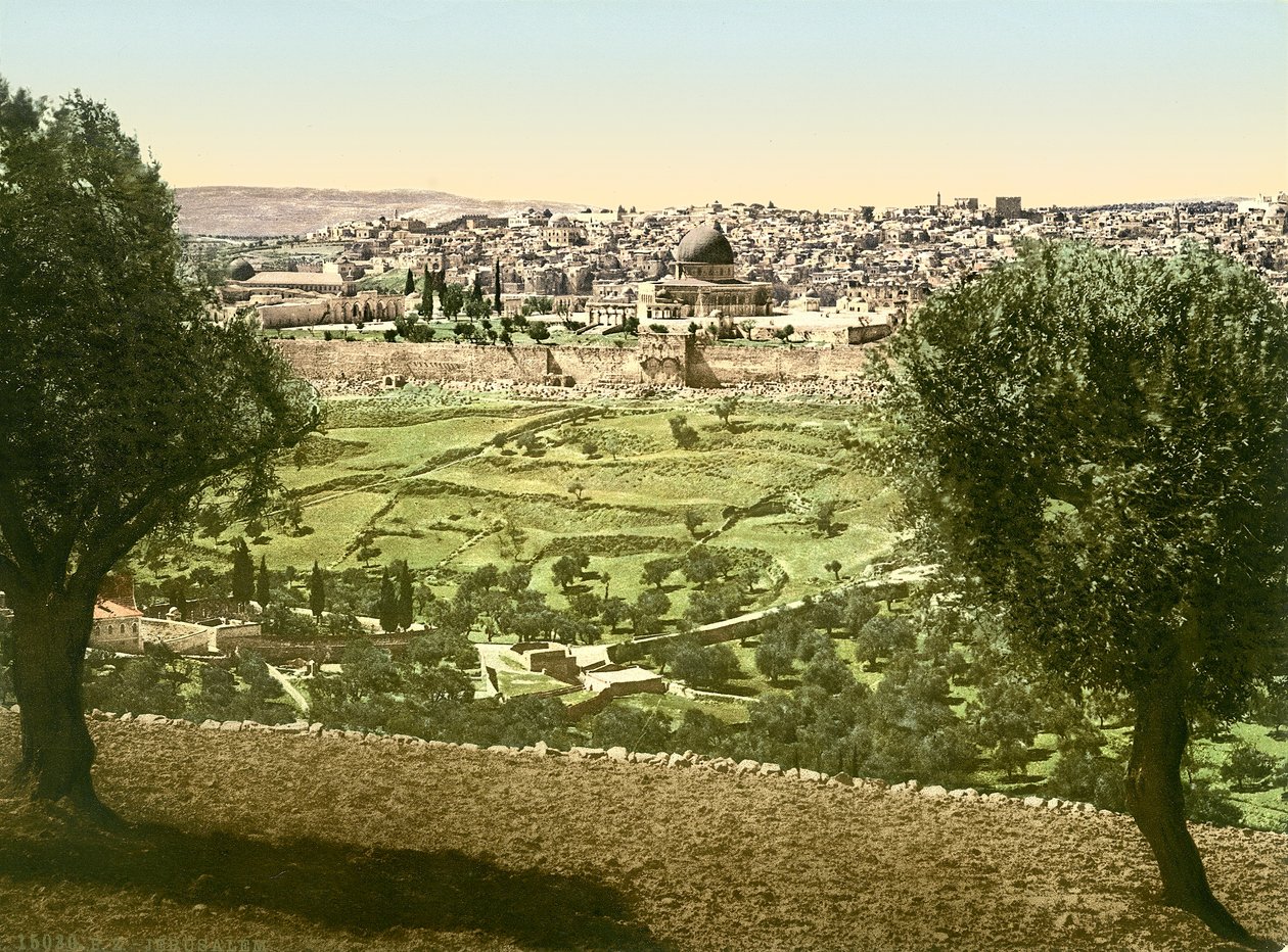Generell utsikt over Jerusalem fra øst, ca. 1880-1900 (fotokrom) av Swiss Photographer