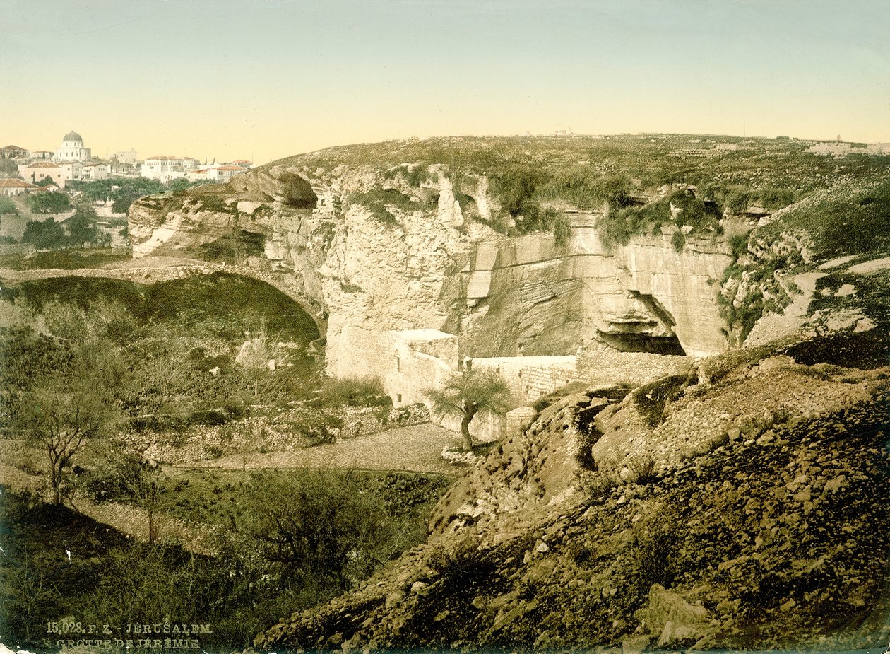 Jeremiahs Grotto, Jerusalem, ca. 1880-1900 (fotokrom) av Swiss Photographer