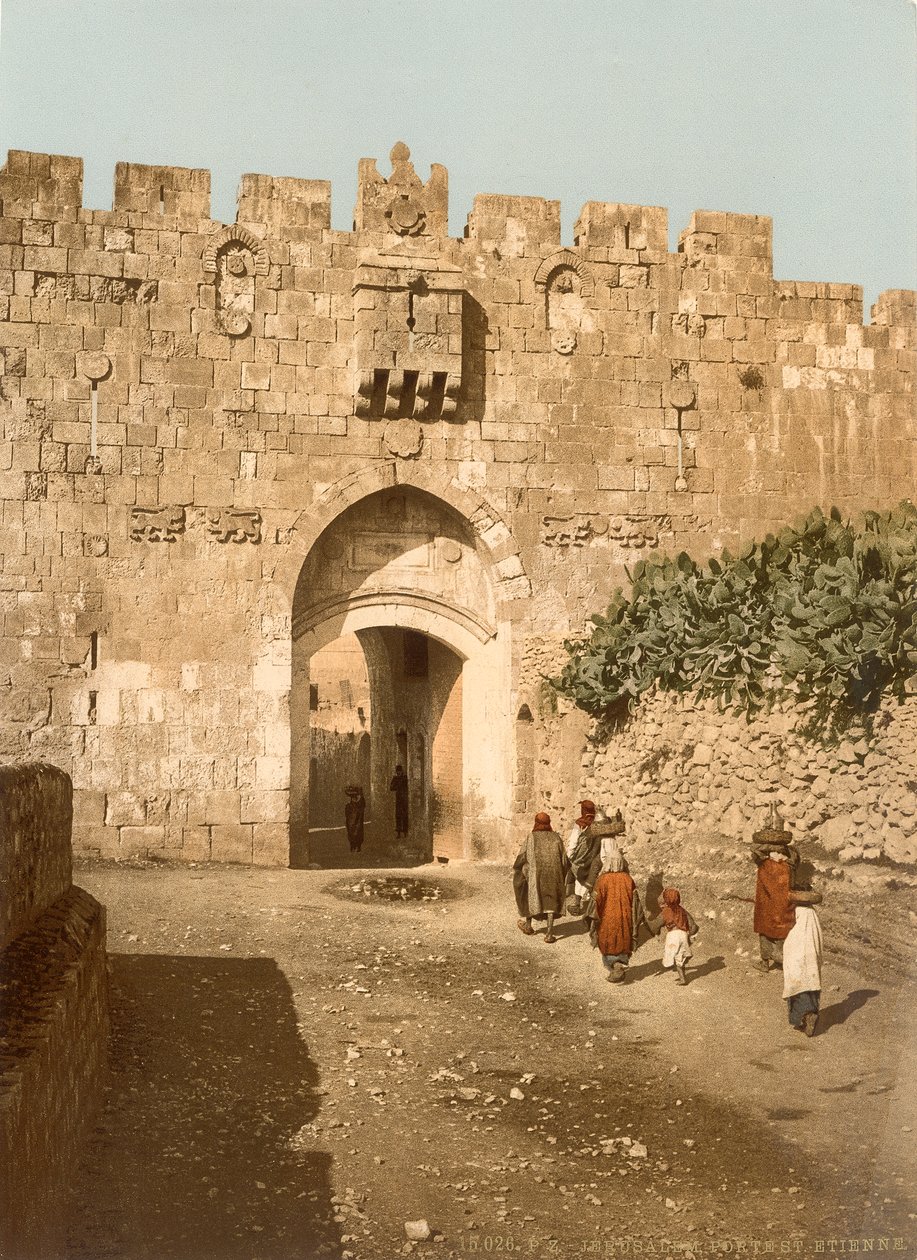 St. Stephens Gate, også kalt Lions Gate, Jerusalem, ca. 1880-1900 (fotokrom) av Swiss Photographer