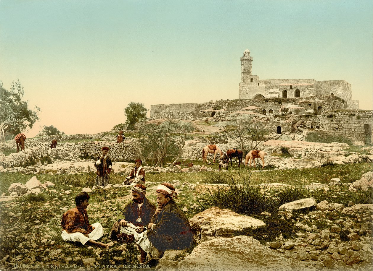 The Crusader Church of St. Samuel (nå en moske) ved Neby Samwil, ca. 1880-1900 (fotokrom) av Swiss Photographer
