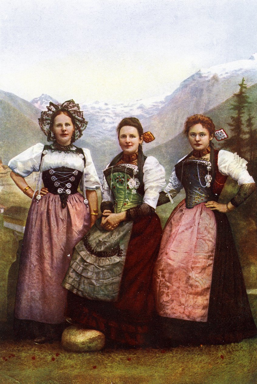 Tre sveitsiske jenter, sent på 1800-tallet av Swiss Photographer