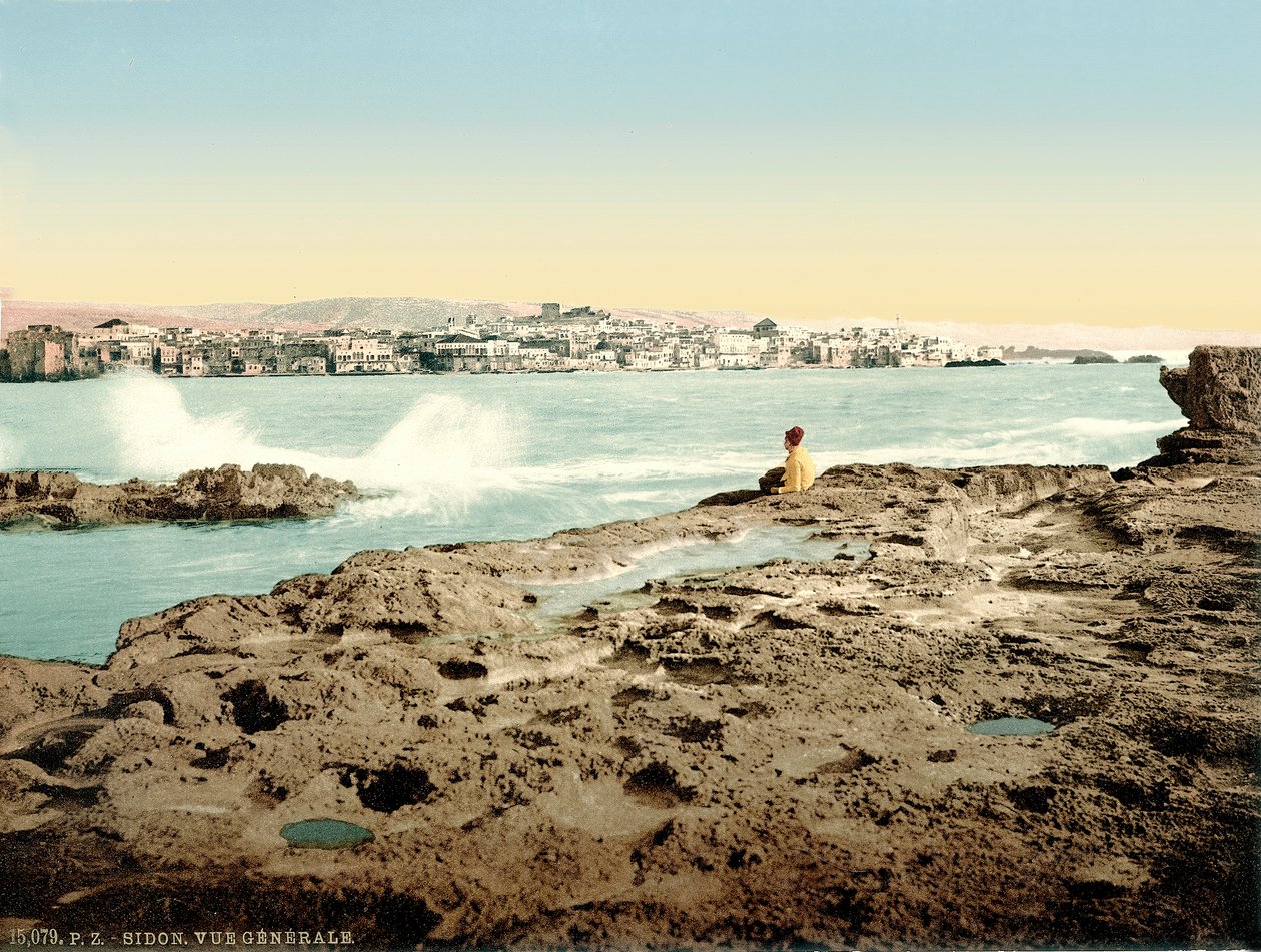 Utsikt over Sidon, ca. 1880-1900 (fotokrom) av Swiss Photographer