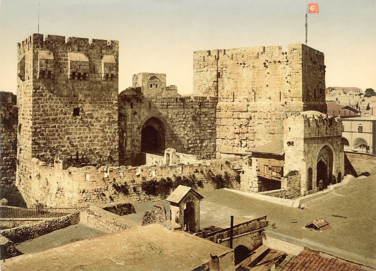 Utsikt over inngangen til citadellet, Jerusalem, ca. 1880-1900 (fotokrom) av Swiss Photographer