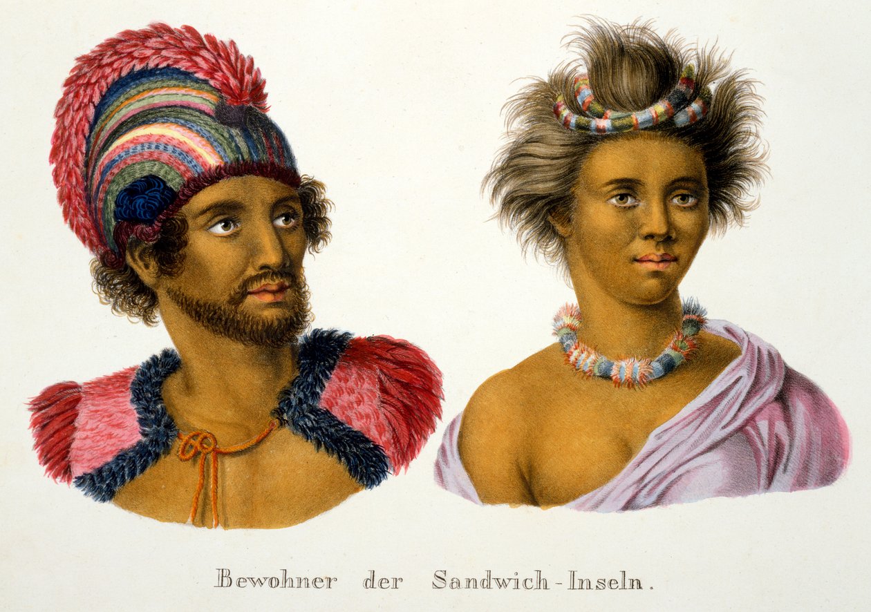 Innfødte fra Sandwich Isles, Stillehavet, fra etnologisk studie av forskjellige rasetyper fra forskjellige kontinenter, av C.I. Brodtmann, 1824 av Swiss School