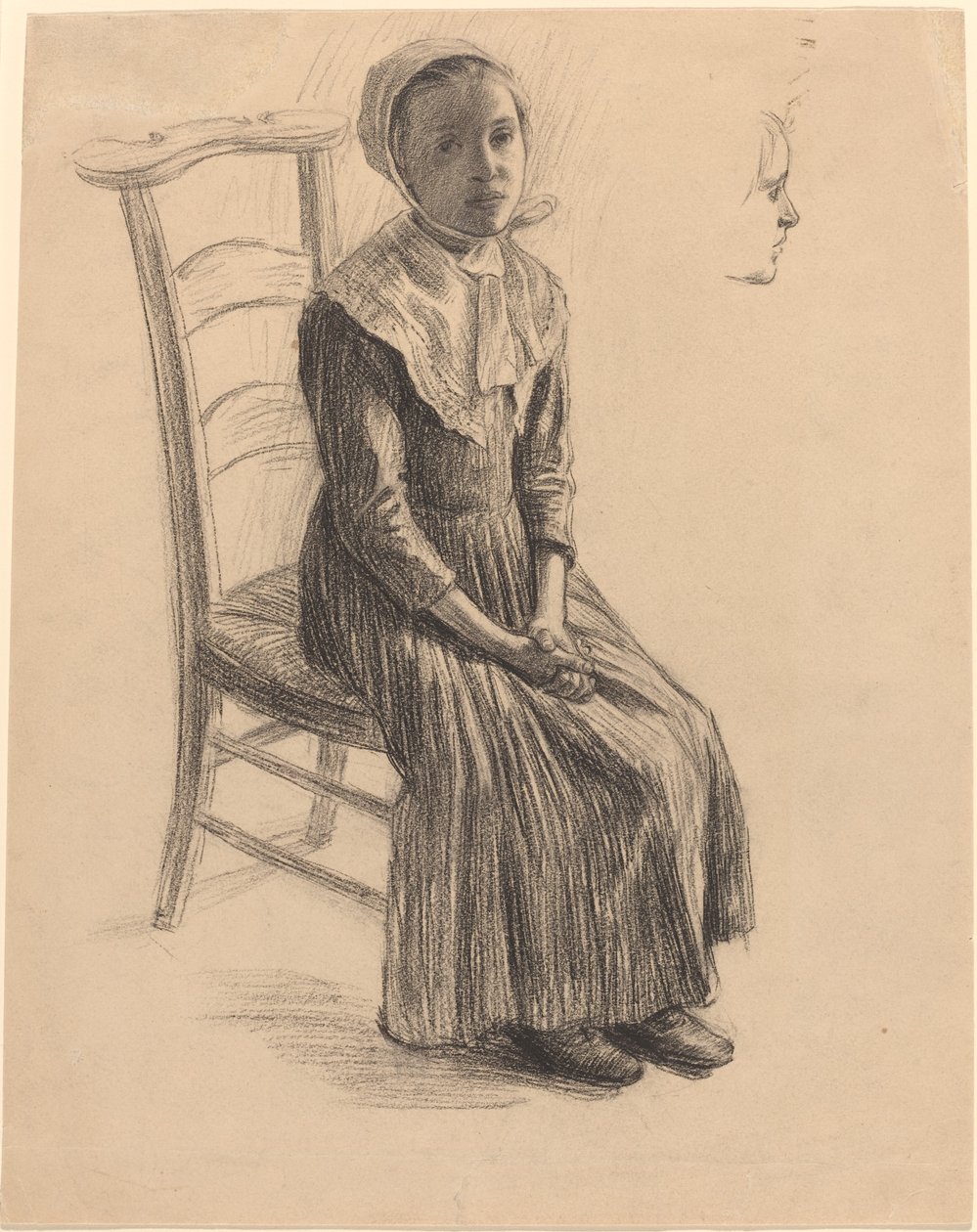 Sittende jente i bondedrakt av Swiss 19th Century