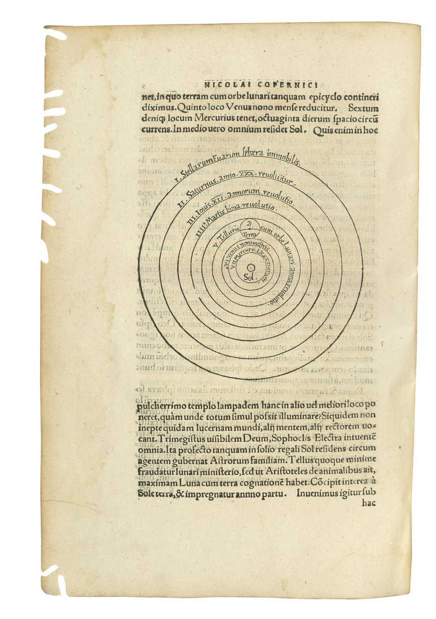 "On the Revolutions of the Coelestium" av Nicolaus Copernicus og "The Narratio Prima de Libris Revolutionum Nicolai Copernici" av Georg Johan Rheticus, to verk i ett bind, Basel, 1566-67 av Swiss School