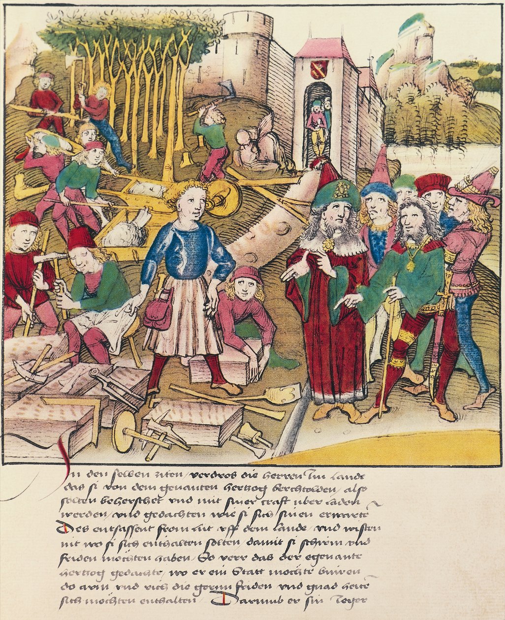 Stiftelsen av byen Bern i 1191 miniatyr fra Spiezer Bilderchronik, Sveits av Swiss School
