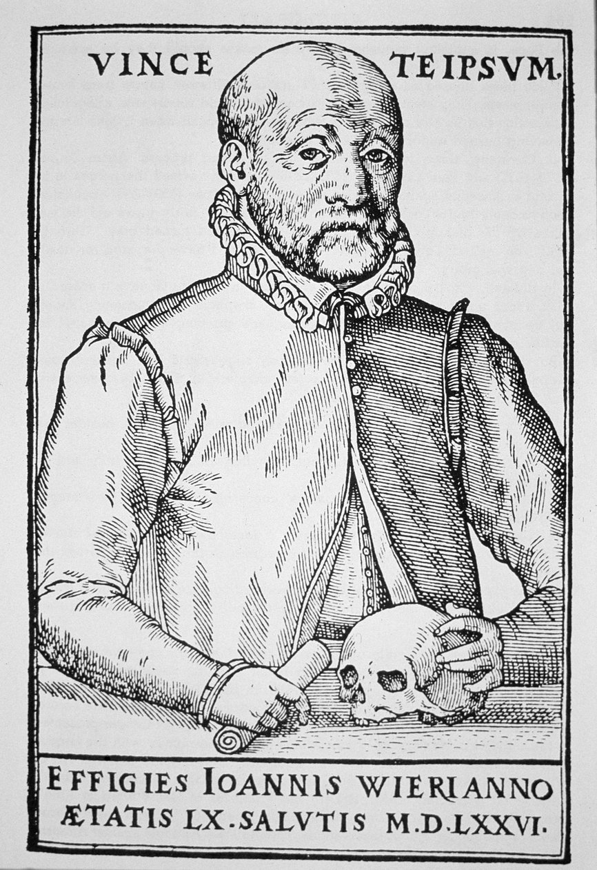 John Wier (1516-88) kopi av en illustrasjon fra De Lamiis Liber, Basel 1577, brukt i en History of Magic, publisert sent på 1800-tallet av Swiss School