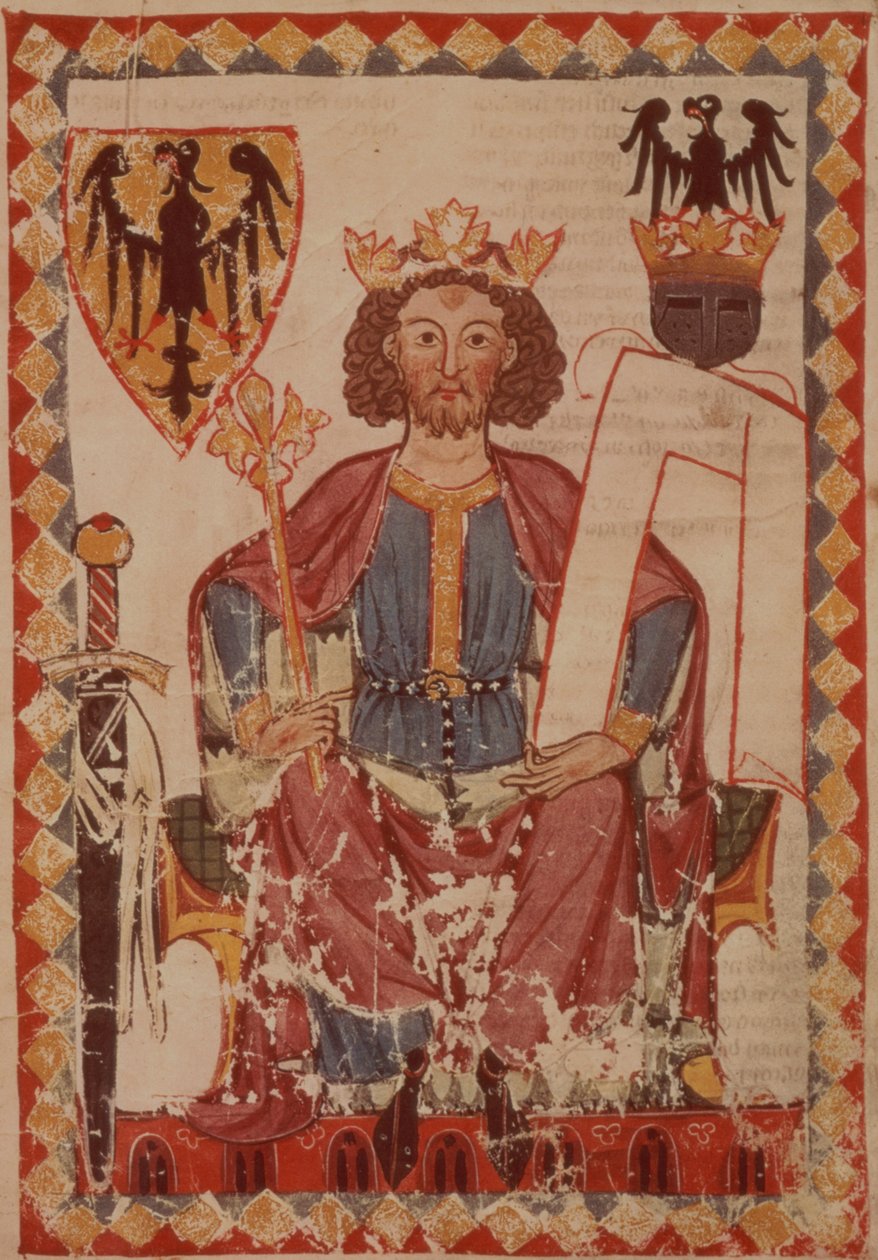 MS. Pal. kim. 848 Kong Henry, illustrasjon fra Manesse Codex, en samling høflige kjærlighetssanger, sannsynligvis fra Zürich, ca. 1300-20 av Swiss School