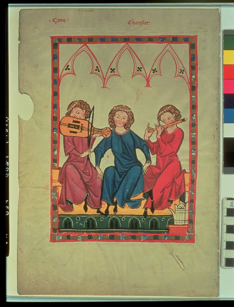 Musikere, fra Manasse Codex, en samling høflige kjærlighetssanger, ca. 1300-20 av Swiss School