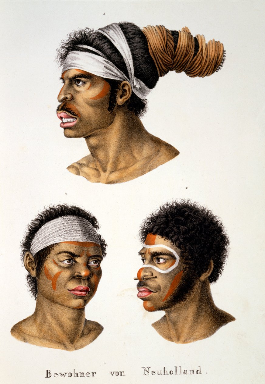 Innfødte i New Holland (Australia), fra etnologisk studie av forskjellige rasetyper fra forskjellige kontinenter, av C.I. Brodtmann, 1824 av Swiss School