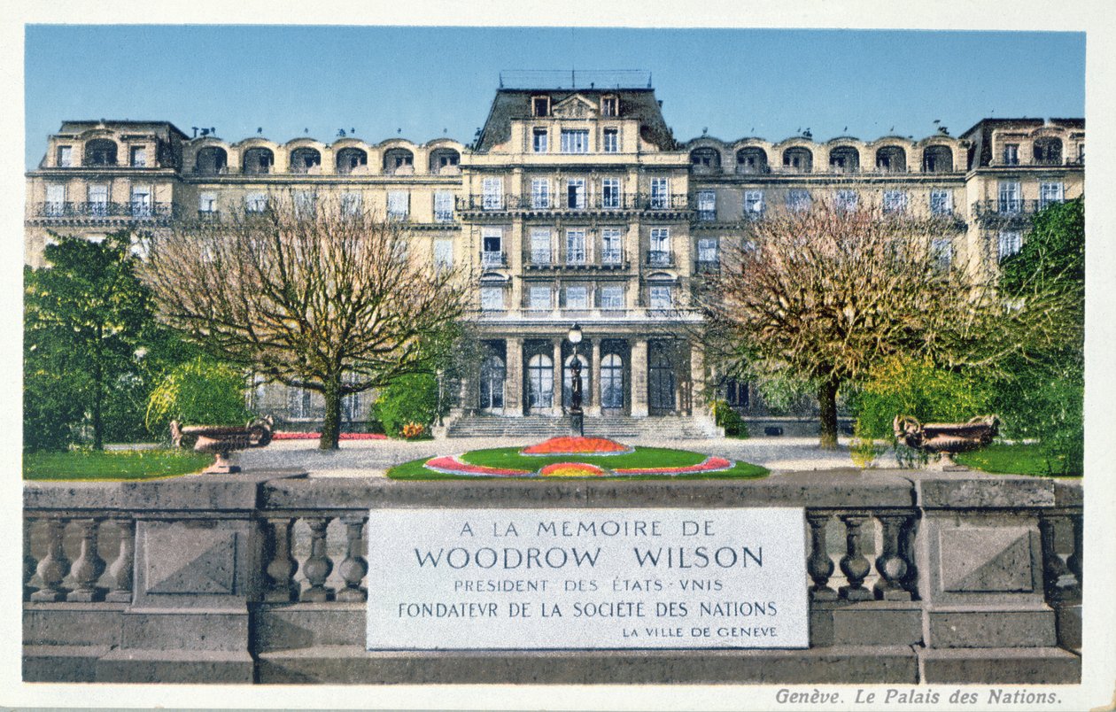 Postkort fra Palais des Nations i Genève, postkort ca. 1924 av Swiss School