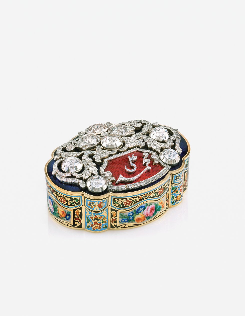 Presentasjon av snusboks for det østlige markedet, Genève, ca. 1830 (gull med emalje og juveler) av Swiss School