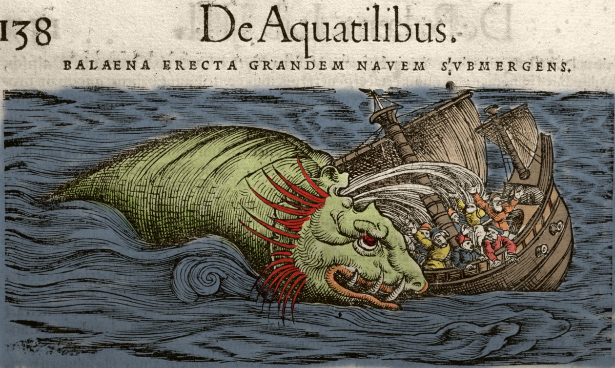 Sjømonster angriper et skip, illustrasjon fra 
