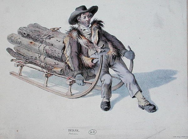 Sledger fra Berne-distriktet, tidlig på 1800-tallet (fargegravering) av Swiss School