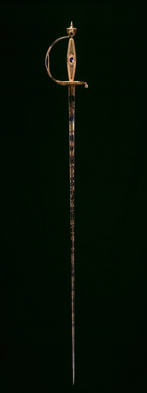 Small-Sword, ca. 1790-1800 (gull med blå gjennomskinnelig emalje, etset, blånet og forgylt stål) av Swiss School