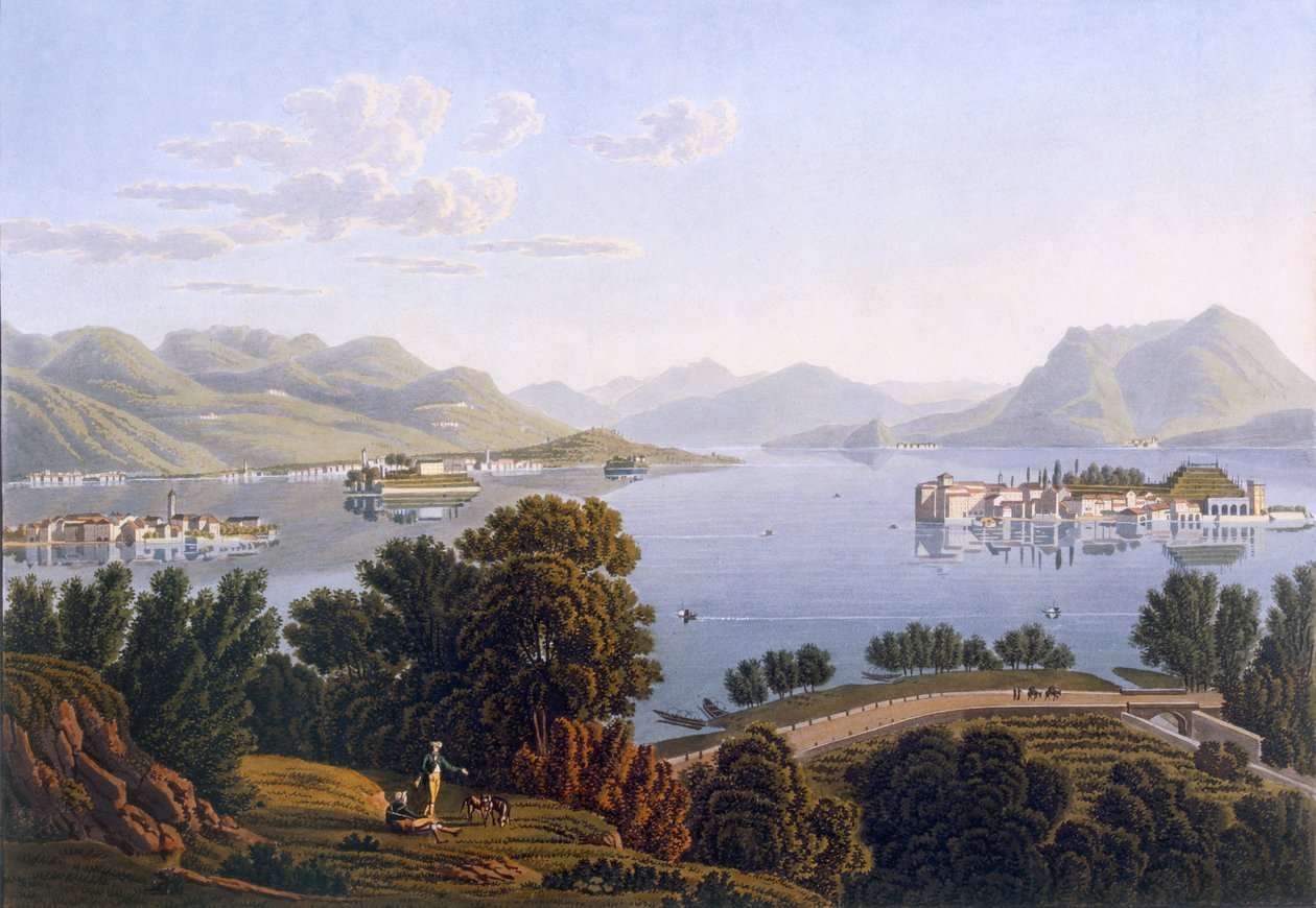 Utsikt over Lago Maggiore og Borromeo-øyene, 1819. av Swiss School