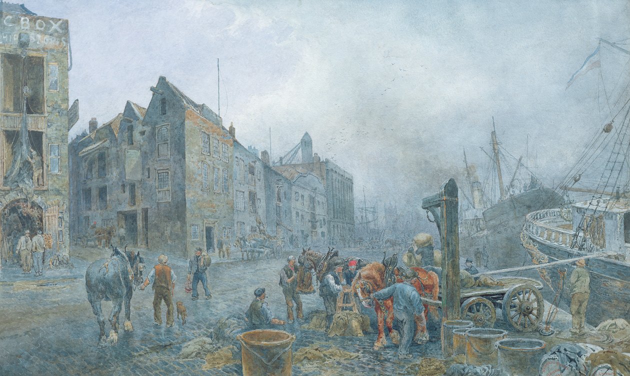Narrow Quay, Bristol, 1899 (akvarell på papir) av Sydney Goodwin