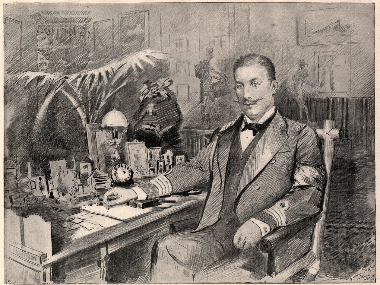 Prins George av Hellas og Danmark, høykommissær på Kreta, hjemme i Athen, 1898. av Sydney Prior Hall