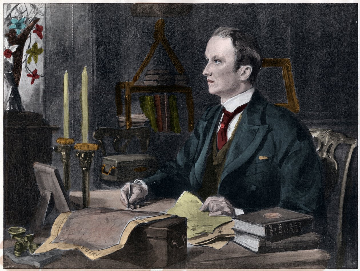 Portrett av George Curzon, 1. markis Curzon av Kedleston (1859-1925) visekonge i India. 1898. av Sydney Prior after Hall
