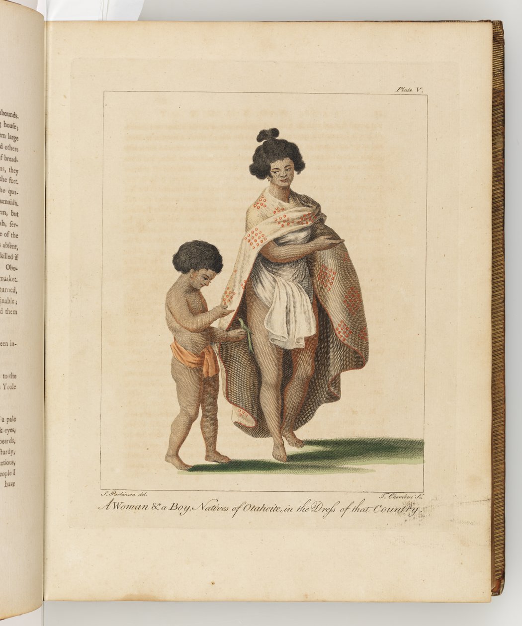 En kvinne og en gutt, innfødte i Otaheite, illustrasjon fra A journal of a voyage to the South Seas: in His Majestys ship, the Endeavour, 1794 (håndfarget gravering) av Sydney