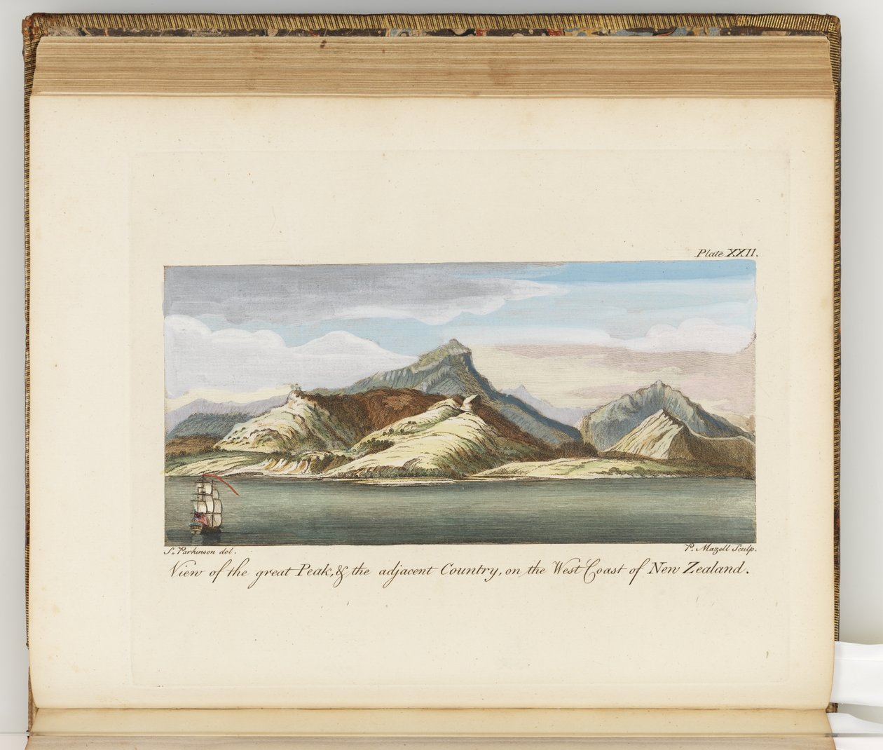 View of the Great Peak, illustrasjon fra A journal of a voyage to the South Seas: in His Majestys ship, the Endeavour, 1794 (håndfarget gravering) av Sydney