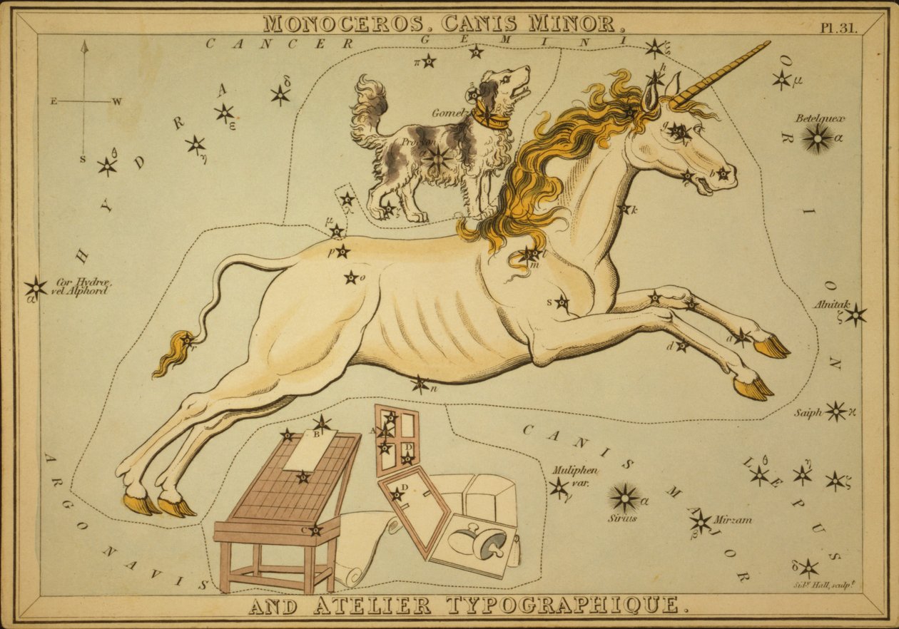 Monoceros, Canis Minor og Atelier Typographique, illustrasjon fra 